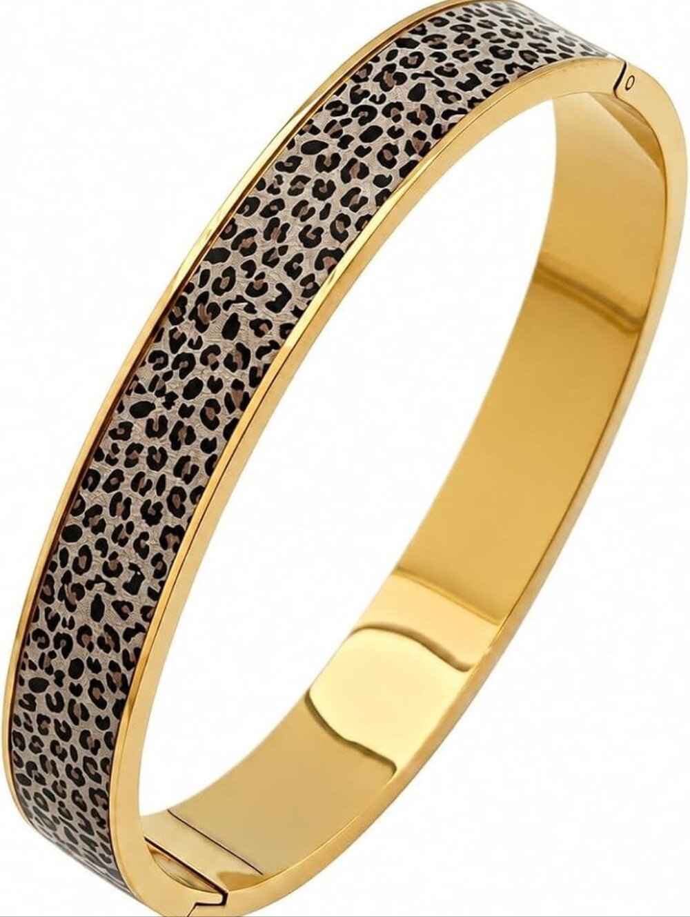 Leopard Print Bracelet Gold Plated Hinged Bangle Bracelet